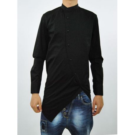 SHIRT KOREAN DIAGONAL BLACK COTTON