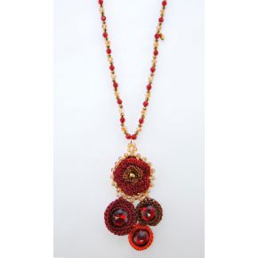 LONG COLLIER ROUGE BORDEAUX AVEC PENDENTIF PIERRES