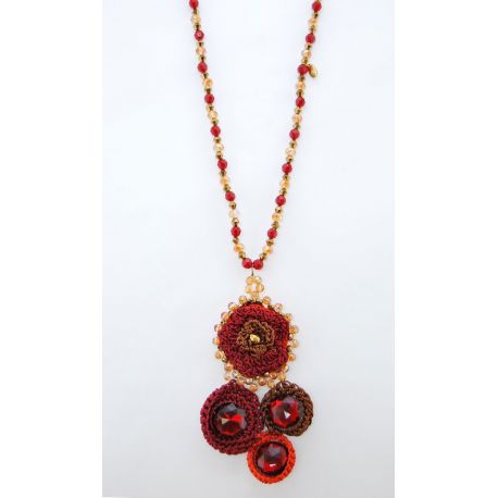LONG NECKLACE RED BORDEAUX WITH PENDANT STONES