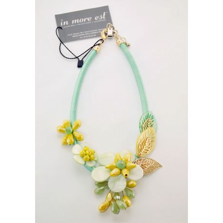 NECKLACE GREEN AND YELLOW WITH FLOWERS