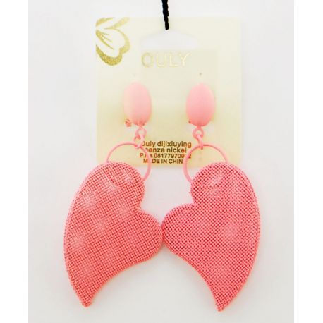 ARETES COLGANTES EN FORMA DE CORAZÓN DE COLOR ROSA