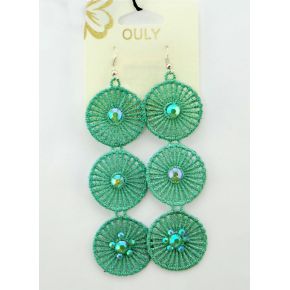 BOUCLES D'OREILLES PENDENTIFS EN BRODERIE VERT