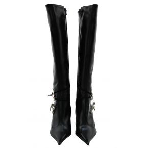 THE BOOT TO THE TOE WITH HEEL CALFSKIN BLACK ACCESSORY METAL ARG