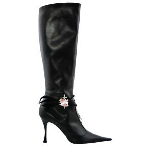 THE BOOT TO THE TOE WITH HEEL CALFSKIN BLACK ACCESSORY METAL ARG