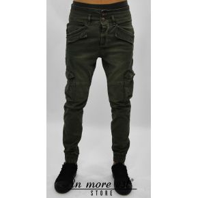 PANTALON POCHES VERT ARMÉE ÉLASTIQUE À LA CHEVILLE