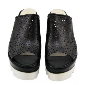 Sandale mit Keilabsatz mit cararmato Lea Gu schwarz und weiß