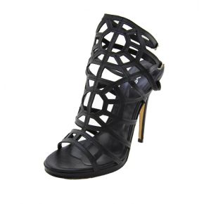 Black sandal with heel Lea Gu in perforated leather