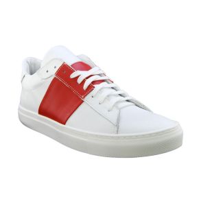 Baskets basses blanc et rouge Lea Gu dans la peau