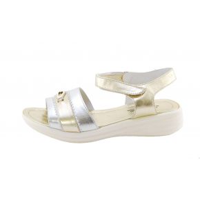 SANDAL CALF LAMIN GOLD/ARG BOTTOM RUBBER CREAM G LOGO METAL ARG