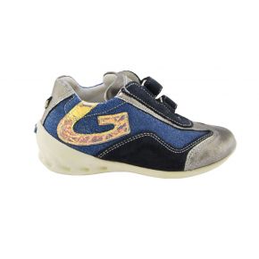 SNEAKERS BASSA TESSUTO BLU LAMINATO ARG SPECCH ALLAC STRAP FONDO GOMMA BIANCA LOGO G