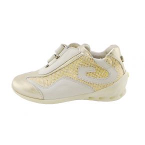 SNEAKERS BASSA VITELL.LAM/TESS ORO/PANNA ALLACC STRAP FONDO GOMMA PANNA LOGO G