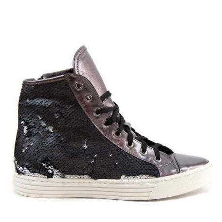 Sneaker in pelle con dettagli paillettes