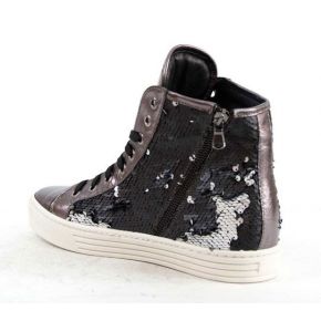 Sneakers laminated leather gunmetal with sequins details