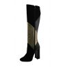 Boot in black suede with details in black leather and gold