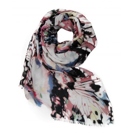 Pashmina scarf print butterflies on shades of pink and black