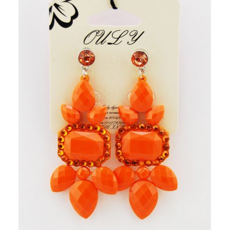 Boucles d'oreilles à pendants parsemées de pierres et de strass, orange