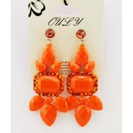 Boucles d'oreilles à pendants parsemées de pierres et de strass, orange