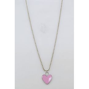 Collana a catenella color argento con cuore a pendente rosa