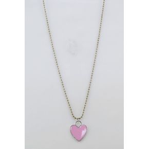 Necklace chain, silver heart pendant, pink