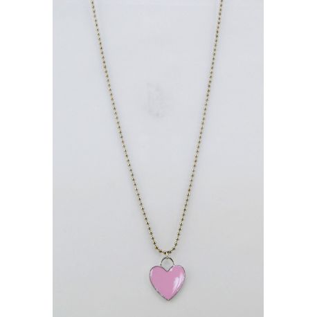 Necklace chain, silver heart pendant, pink
