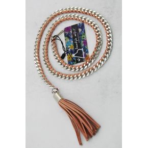 Belt chain silver with suede braided pink blush and nappino powder pink