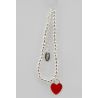 Bracelet of beads of silver colour and heart-shaped pendant red