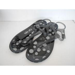 PLAGE TONGS EN CAOUTCHOUC NOIR POIS BLANCS LIU JO