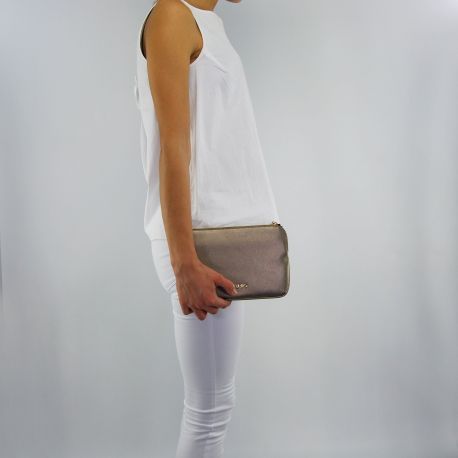 Bag double shoulder strap Liu Jo anna nappa leather-pale brown, metal black