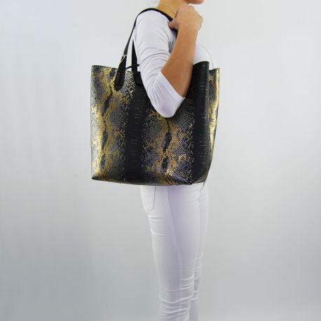 Bolsa de compras por Patrizia Pepe reversible negro oro: pitón