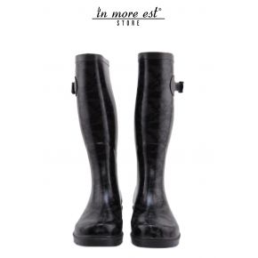 BOOT RAIN RUBBER BLACK/GRAY LACE PRINT SIDE BUCKLE CLOSURE LIU JO