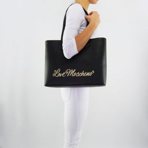 Einkaufstasche-Love Moschino schriftzug gold, schwarz