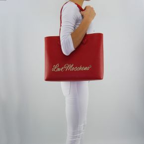 Bolsa de compras de Love Moschino, escrito en oro rojo