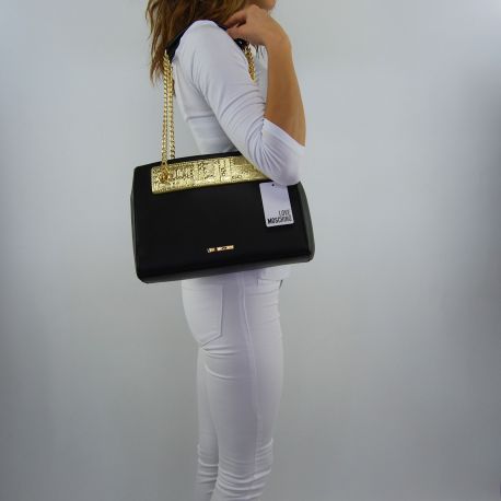 Shoulder bag Love Moschino with plaque Love Moschino gold black