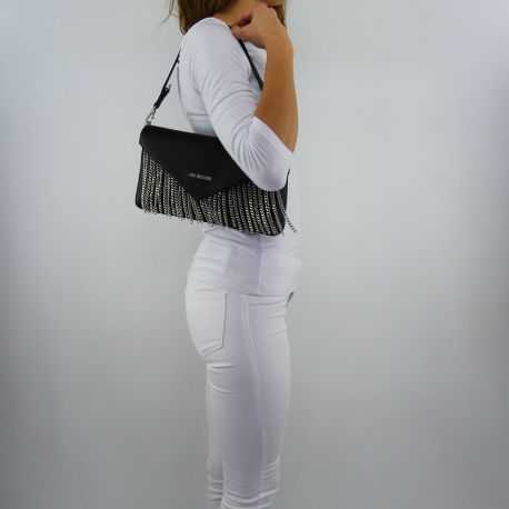 Shoulder bag Love Moschino black with fringes silver
