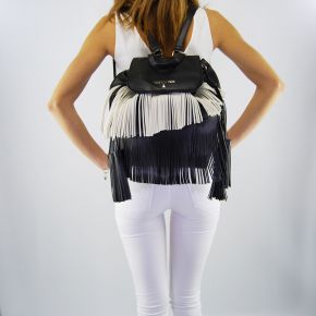 Bag backpack Patrizia Pepe fringe black off white