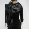 SCARF, BLACK LEATHER LONG FRINGE