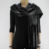 SCARF, BLACK LEATHER LONG FRINGE