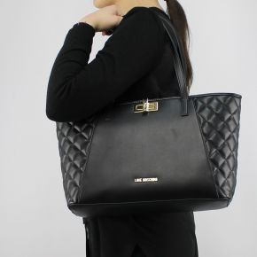 Einkaufstasche-Love Moschino-schwarze steppjacke mit wäscheklammer JC4025PP15LB0000