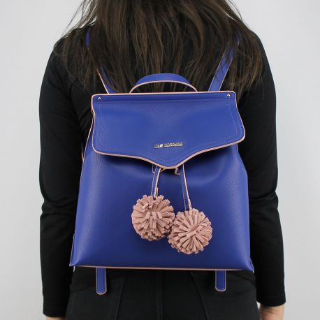 Mochila de Love Moschino azul con pompones de color rosa JC4084PP15LJ0750