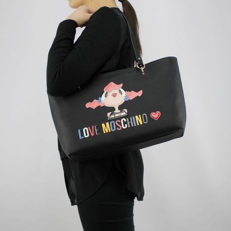 Bolsa de compras de Love Moschino de la muñeca negra JC4087PP15LK0000