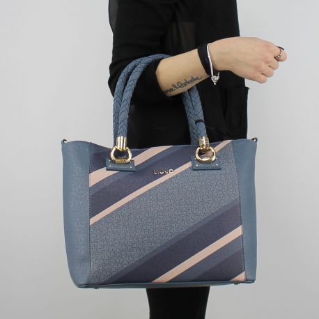 Bolsa de compras de Liu Jo Tote Manhattan Bloque azul A18066 E0385