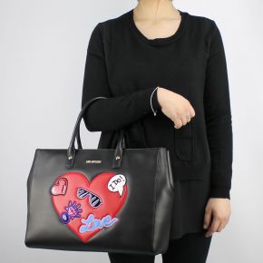 Bolsa de compras de Love Moschino negro rojo corazón JC4107PP15LT0000