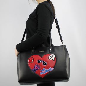 Einkaufstasche-Love Moschino-schwarze mit roten herzen JC4107PP15LT0000