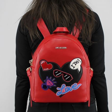 Sac à dos de la marque Love Moschino rouge avec coeur noir JC4110PP15LT0500