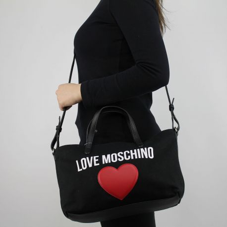 Bolsa de compras de Love Moschino de lona negra JC4137PP15L3000A