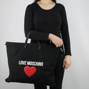 Bolsa de compras de Love Moschino de lona negra JC4139PP15L3000A