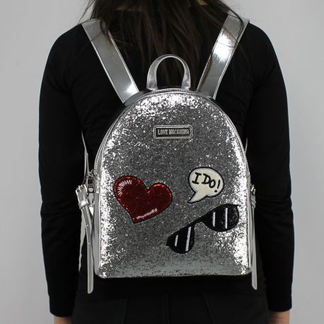 Mochila de Love Moschino plata y brilla JC4149PP15LL0902