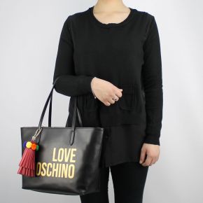 Bolsa de compras de Love Moschino negro logo de plata JC4310PP05KQ0000