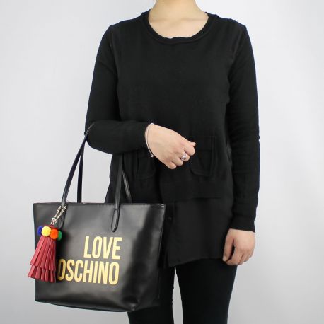 Bolsa de compras de Love Moschino negro logo de plata JC4310PP05KQ0000