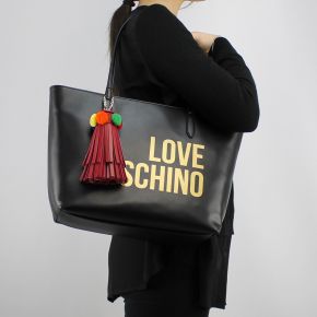 Bolsa de compras de Love Moschino negro logo de plata JC4310PP05KQ0000